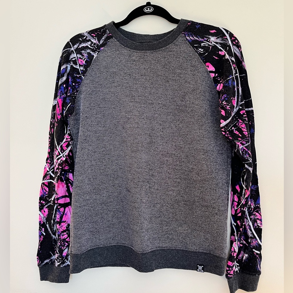 Gray Sweatshirt with Pink Camo Sleeves